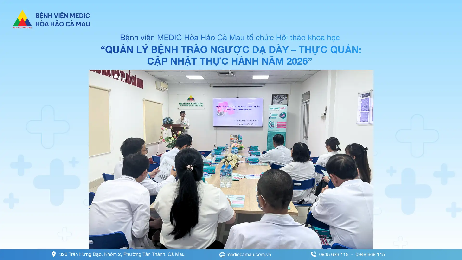 BS.CKII Trần Thanh Sang đang khai mạc Hội thảo tại Hội trường Bệnh viện MEDIC Hòa Hảo Cà Mau